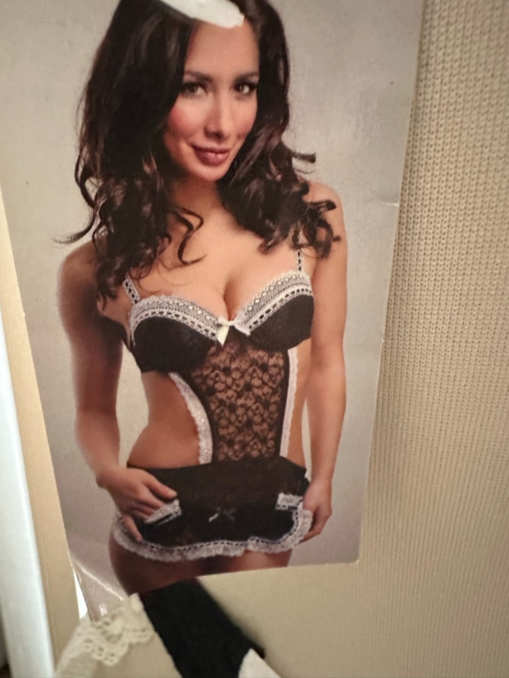 BodyRage® Intimates Black & White Lace Babydoll Chemise with Bow Sz 36B